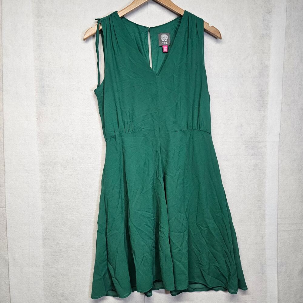 Vince Camuto Emerald Green Sleeveless V-Neck Fit & Flare Keyhole Dress Size 6